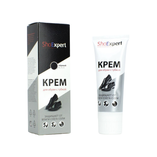 

shoexpert крем-туба с губкой черный 75 мл, 37447.0