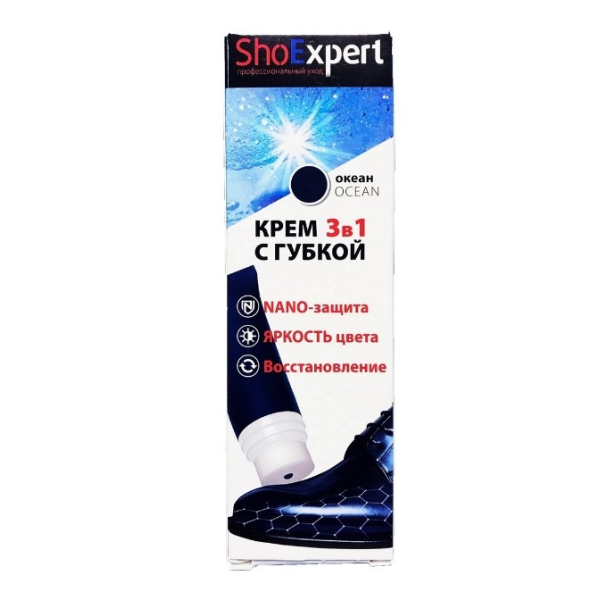 

shoexpert крем-туба с губкой 3 в 1 океан 75 мл, 41769.0