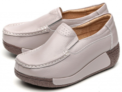 ЖЕНСКИЕ МОКАСИНЫ НА ТАНКЕТКЕ НАТУРАЛЬНАЯ КОЖА BINIFOOT/BNF ТАЙВАНЬ