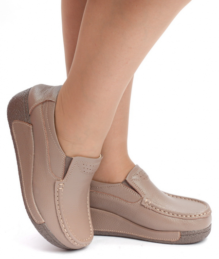 ЖЕНСКИЕ МОКАСИНЫ НА ТАНКЕТКЕ НАТУРАЛЬНАЯ КОЖА BINIFOOT/BNF ТАЙВАНЬ