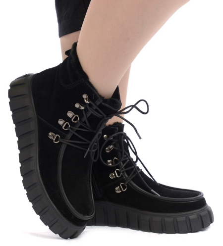 ЖЕНСКИЕ БОТИНКИ НАТУРАЛЬНАЯ КОЖА(ВЕЛЮР) / НАТУРАЛЬНЫЙ МЕХ GUGU ГЕРМАНИЯ