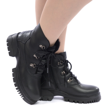 ЖЕНСКИЕ БОТИНКИ НАТУРАЛЬНАЯ КОЖА+ДУБЛЕНКА / НАТУРАЛЬНЫЙ МЕХ GUGU ГЕРМАНИЯ