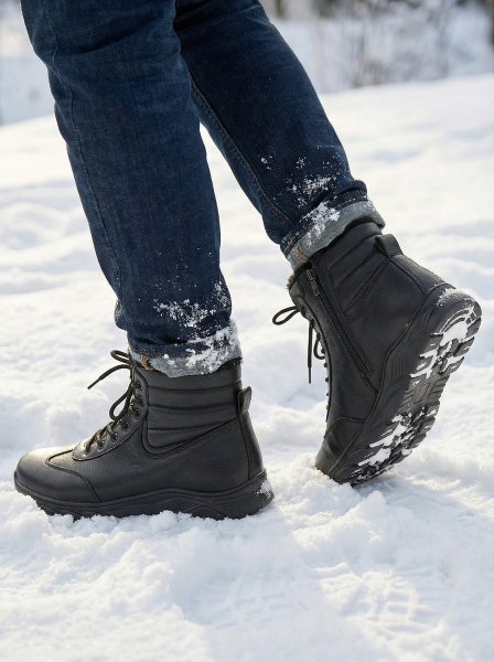 МУЖСКИЕ БОТИНКИ НАТУРАЛЬНАЯ КОЖА / НАТУРАЛЬНЫЙ МЕХ + ШЕРСТЬ GUGU