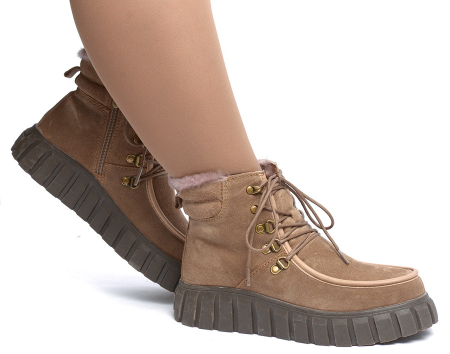 ЖЕНСКИЕ БОТИНКИ НАТУРАЛЬНАЯ КОЖА(ВЕЛЮР) / НАТУРАЛЬНЫЙ МЕХ GUGU ГЕРМАНИЯ