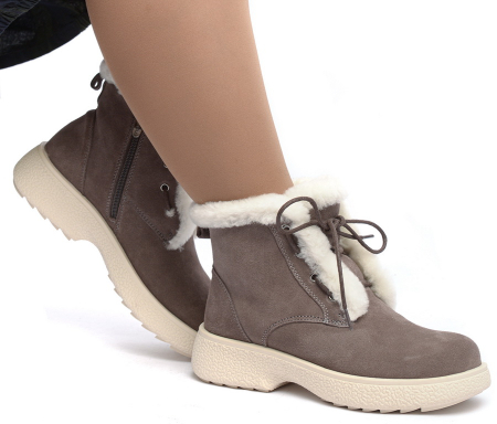 ЖЕНСКИЕ БОТИНКИ НАТУРАЛЬНАЯ КОЖА ( ВЕЛЮР ) / НАТУРАЛЬНЫЙ МЕХ GUGU ГЕРМАНИЯ