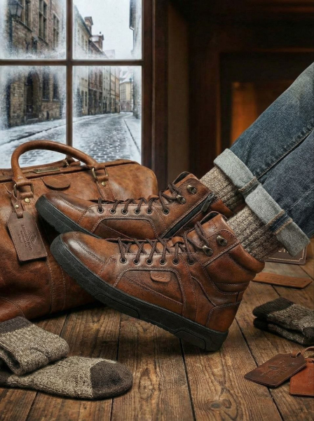 МУЖСКИЕ БОТИНКИ НАТУРАЛЬНАЯ КОЖА / ШЕРСТЬ WELLKRAFT РОССИЯ