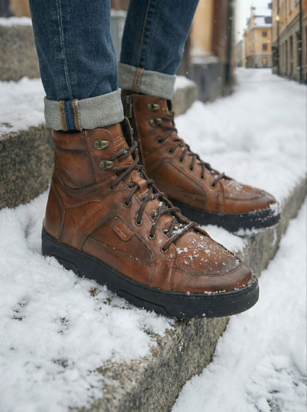 МУЖСКИЕ БОТИНКИ НАТУРАЛЬНАЯ КОЖА / ШЕРСТЬ WELLKRAFT РОССИЯ