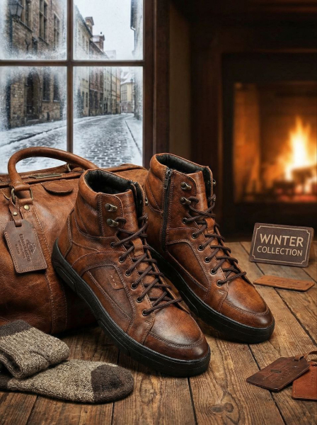 МУЖСКИЕ БОТИНКИ НАТУРАЛЬНАЯ КОЖА / ШЕРСТЬ WELLKRAFT РОССИЯ