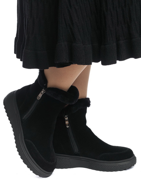 ЖЕНСКИЕ БОТИНКИ НАТУРАЛЬНАЯ КОЖА(ВЕЛЮР) / НАТУРАЛЬНЫЙ МЕХ GUGU ГЕРМАНИЯ