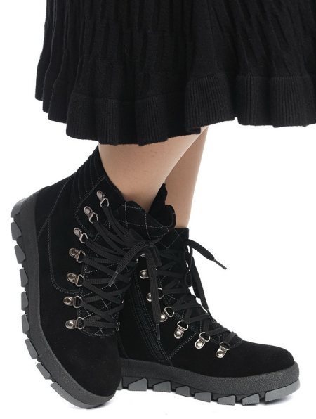 ЖЕНСКИЕ БОТИНКИ НАТУРАЛЬНАЯ КОЖА ( ВЕЛЮР ) / НАТУРАЛЬНЫЙ МЕХ GUGU ГЕРМАНИЯ