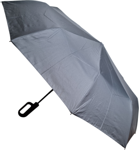 ЗОНТ СЕРЫЙ АВТОМАТ РУЧКА КАРАБИН 9 СПИЦ