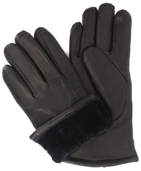 ПЕРЧАТКИ ЖЕНСКИЕ КОЖА ОЛЕНЯ / НАТУРАЛЬНЫЙ МЕХ ЧЕРНЫЙ ВОЛНА МЕРЕЖКА