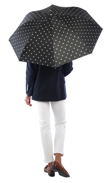 ЗОНТ ЖЕНСКИЙ ТРОСТЬ ЧЕРНЫЙ В ГОРОХ МЕХАНИКА 8 СПИЦ