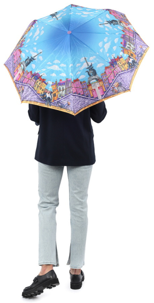 ЗОНТ ЖЕНСКИЙ АВТОМАТ КОТЫ НА ФОНЕ ГОРОДА ПАРИЖ НЕБО 8 СПИЦ АНТИВЕТЕР