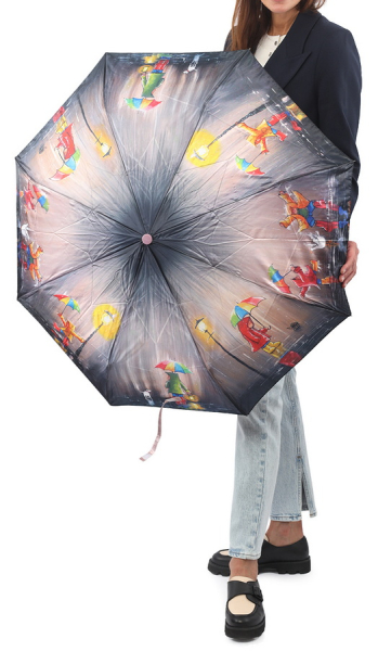 ЗОНТ ЖЕНСКИЙ АВТОМАТ ДЕТИ ДОЖДЬ ГУСИ КОРИЧНЕВЫЙ 8 СПИЦ АНТИВЕТЕР