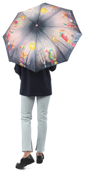 ЗОНТ ЖЕНСКИЙ АВТОМАТ ДЕТИ ДОЖДЬ ГУСИ КОРИЧНЕВЫЙ 8 СПИЦ АНТИВЕТЕР