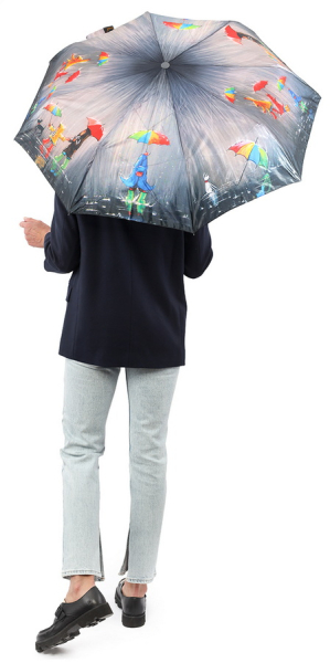 ЗОНТ ЖЕНСКИЙ АВТОМАТ ДЕТИ ДОЖДЬ СОБАКИ КОРИЧНЕВЫЙ 8 СПИЦ АНТИВЕТЕР