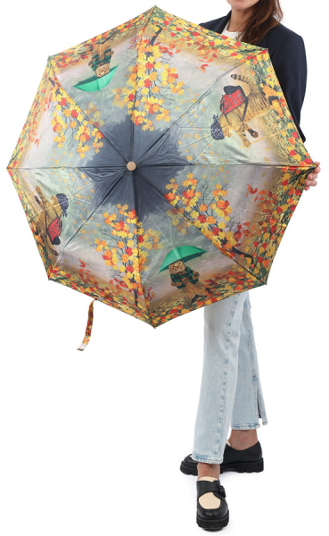 ЗОНТ ЖЕНСКИЙ АВТОМАТ КОТЫ ПОД ЗОНТАМИ ОСЕНЬ ЖЕЛТЫЙ 8 СПИЦ АНТИВЕТЕР