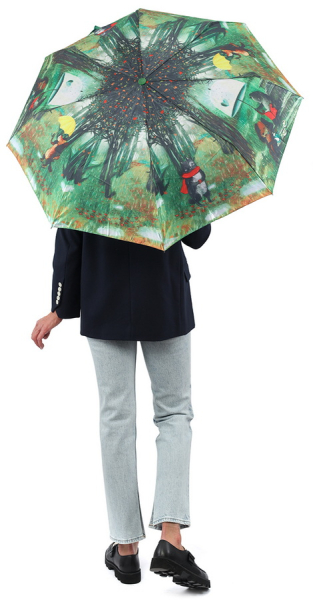 ЗОНТ ЖЕНСКИЙ АВТОМАТ КОТЫ СОБАКИ ОСЕНЬ ЛЕС ЗЕЛЕНЫЙ 8 СПИЦ АНТИВЕТЕР