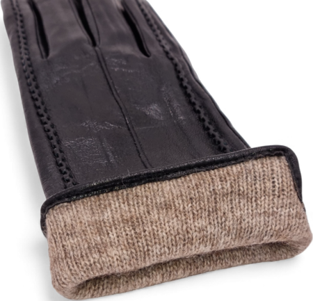 ПЕРЧАТКИ ЖЕНСКИЕ НАТУР КОЖА/ШЕРСТЬ ЧЕРНЫЙ ДВЕ МЕРЕЖКИ СТРОЧКА ПО ЦЕНТРУ