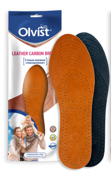 OLVIST СТЕЛЬКИ LEATHER CARBON BROWN НАТУРАЛЬНАЯ КОЖА И ЛАТЕКС ОТ ВЛАГИ 36-45