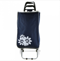 СУМКА ТЕЛЕЖКА НА КОЛЕСАХ ХОЗЯЙСТВЕННАЯ 33 ЛИТРА СИНЯЯ БЕЛЫЙ ЦВЕТОК