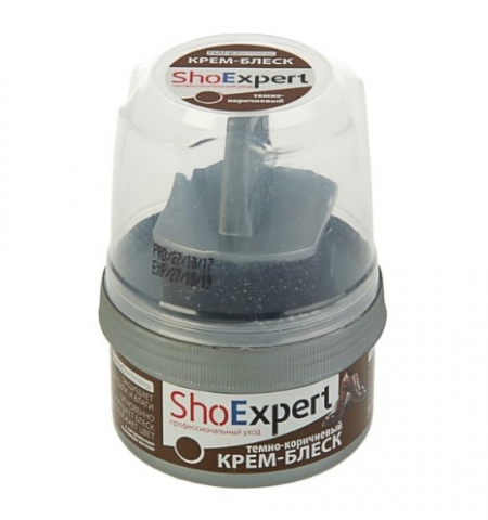 SHOEXPERT КРЕМ-БЛЕСК БАНКА С ГУБКОЙ КОРИЧНЕВЫЙ 60 МЛ РОССИЯ