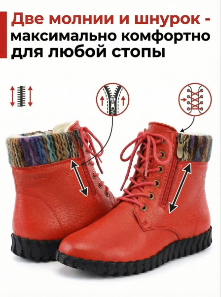 ЖЕНСКИЕ БОТИНКИ НАТУРАЛЬНАЯ КОЖА НАТУРАЛЬНЫЙ МЕХ GUGU ГЕРМАНИЯ