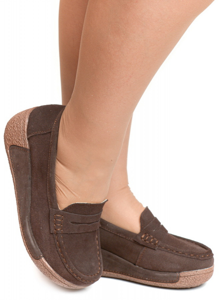 ЖЕНСКИЕ МОКАСИНЫ НА ТАНКЕТКЕ НАТУРАЛЬНАЯ КОЖА (ЗАМША) BINIFOOT/BNF ТАЙВАНЬ