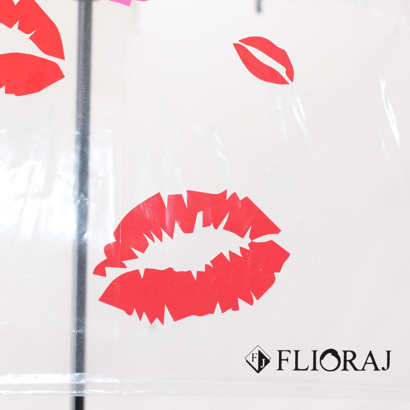 зонт женский прозрачный механика трость красный поцелуй flioraj 