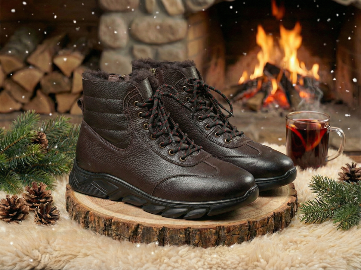 мужские ботинки натуральная кожа / натуральный мех + шерсть gugu