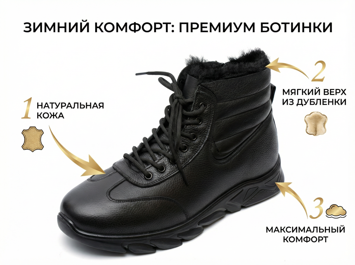 мужские ботинки натуральная кожа / натуральный мех + шерсть gugu
