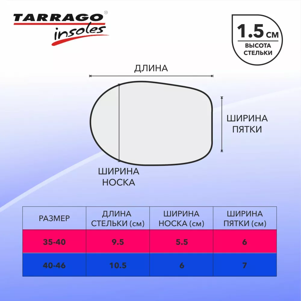 tarrago подпяточник мужской 40-46 гелевый с высокой пяткой