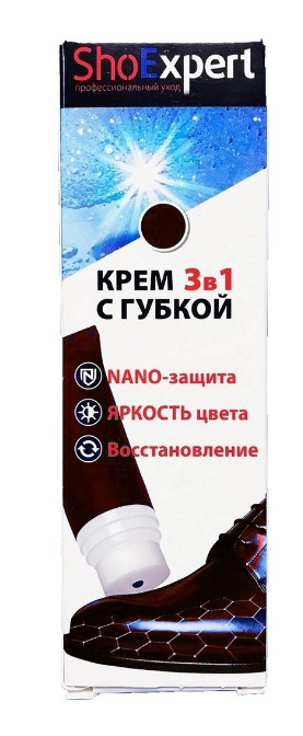 shoexpert крем-туба с губкой белый 75 мл россия