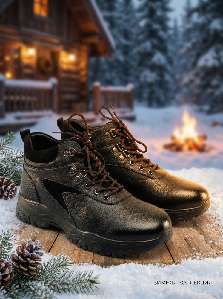 мужские ботинки натуральная кожа / натуральный мех gugu