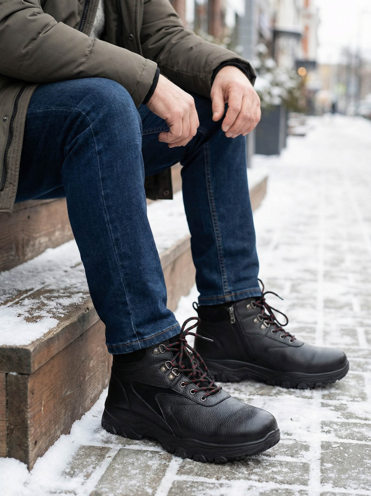 мужские ботинки натуральная кожа / натуральный мех gugu