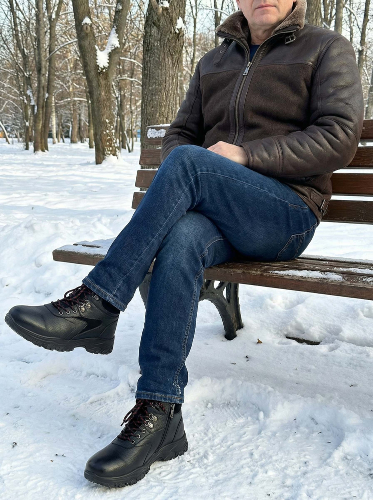 мужские ботинки натуральная кожа / натуральный мех gugu