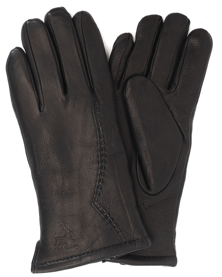 перчатки женские кожа оленя / натуральный мех черный волна мережка