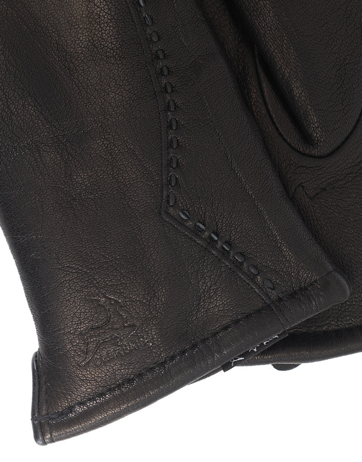 перчатки женские кожа оленя / натуральный мех черный волна мережка