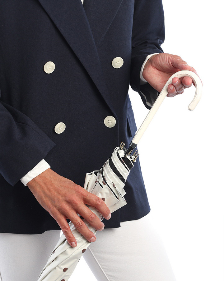 зонт женский трость белый в коричневый горох механика 8 спиц