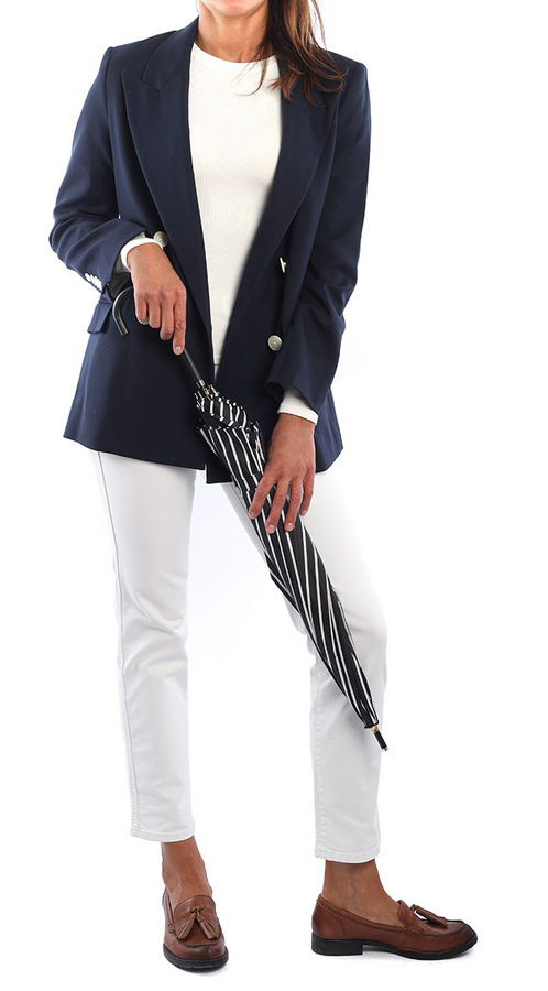 зонт женский трость черно-белый в полоску механика 8 спиц