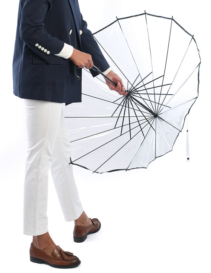 зонт женский трость прозрачный черная кайма механика 16 спиц
