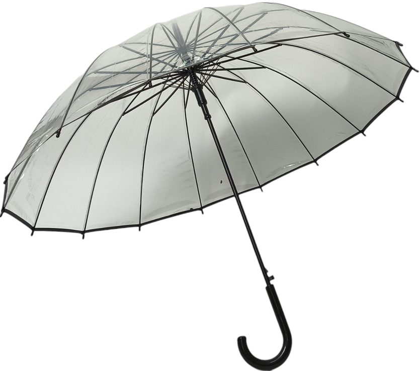 зонт женский трость прозрачный черная кайма механика 16 спиц