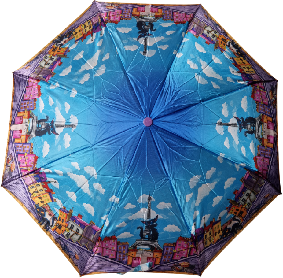 зонт женский автомат коты на фоне города париж небо 8 спиц антиветер