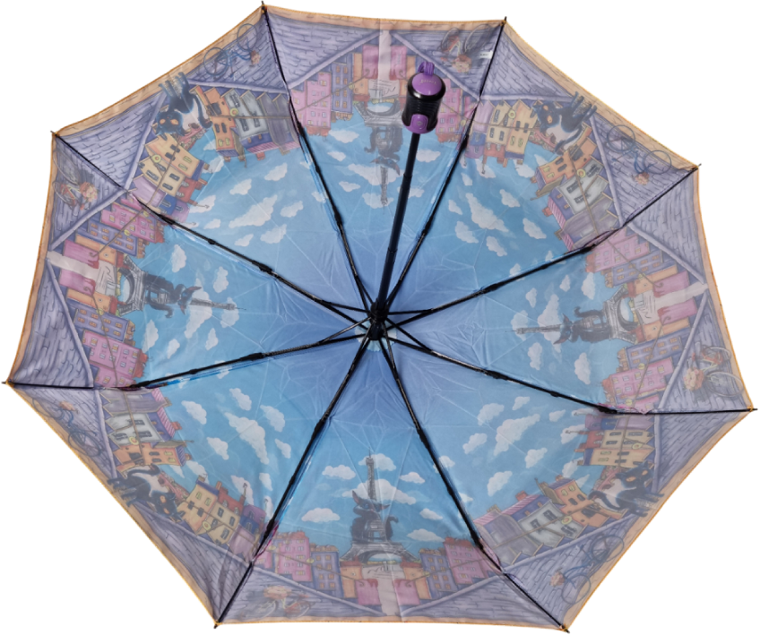 зонт женский автомат коты на фоне города париж небо 8 спиц антиветер