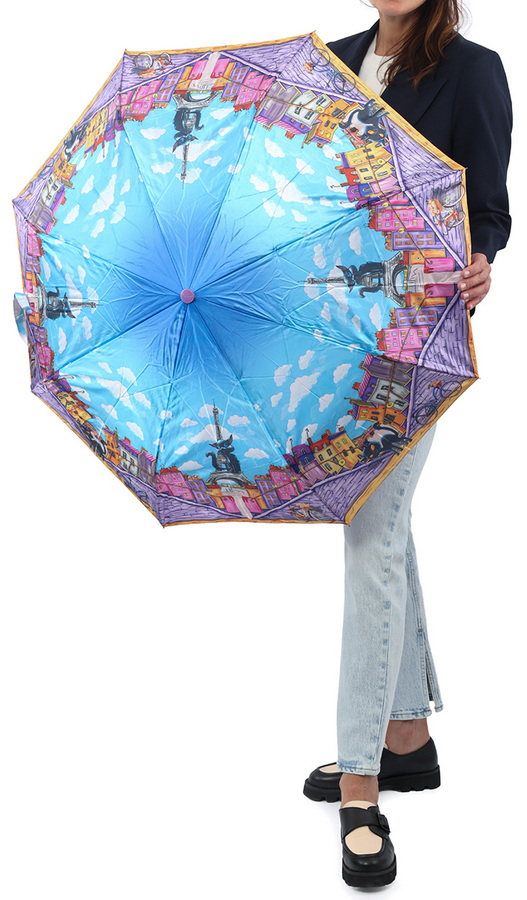 зонт женский автомат коты на фоне города париж небо 8 спиц антиветер
