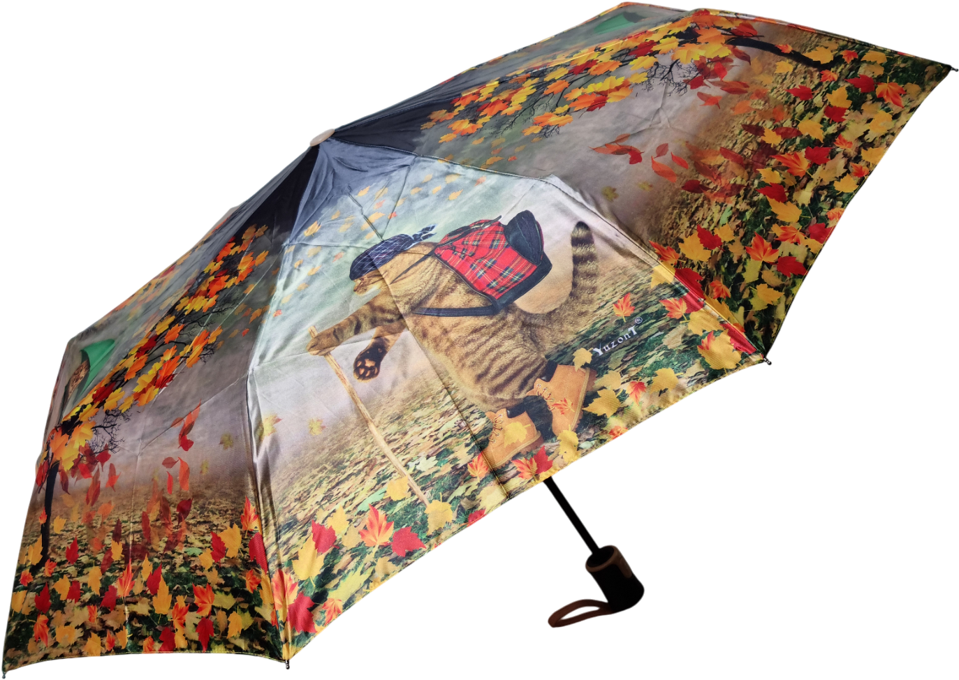 зонт женский автомат коты под зонтами осень желтый 8 спиц антиветер