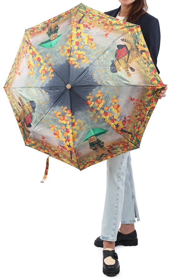 зонт женский автомат коты под зонтами осень желтый 8 спиц антиветер