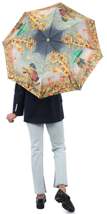 зонт женский автомат коты под зонтами осень желтый 8 спиц антиветер