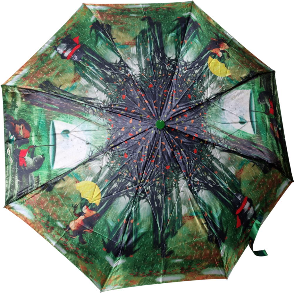 зонт женский автомат коты собаки осень лес зеленый 8 спиц антиветер